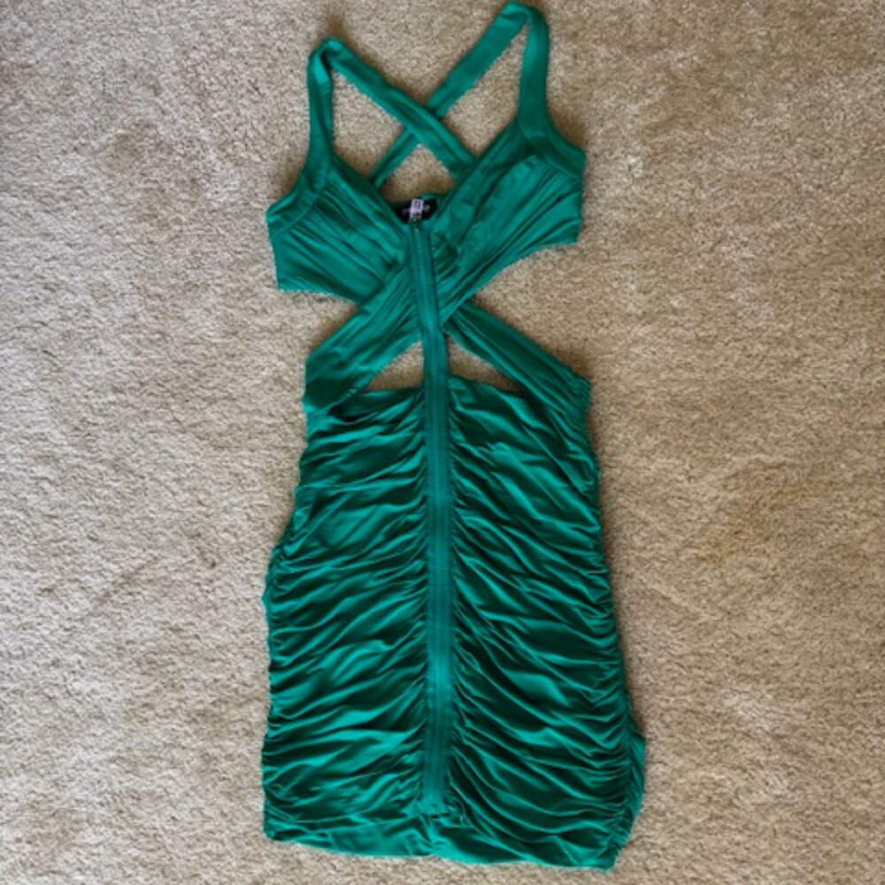 Bebe Green Cocktail Dress Ruched Size S